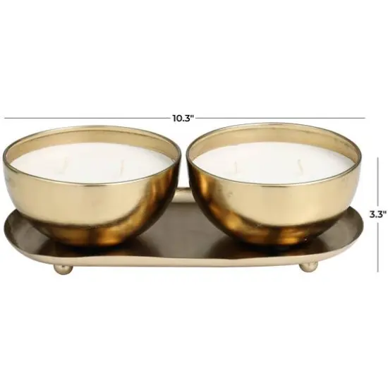 English Garden Scented 2-Wick Candles in Gold Bowls Set {7}