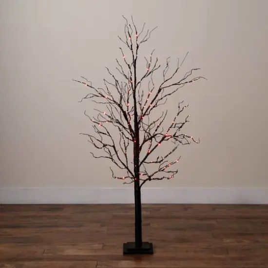 5ft. Pre-Lit Halloween Black Twig Artificial Tree with 240 Orange & Purple LED Lights {10}