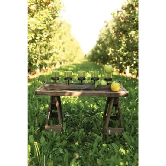 Hello Honey&reg; 5 Metal Votive Candle Holders in Rectangle Wood Tray {5}