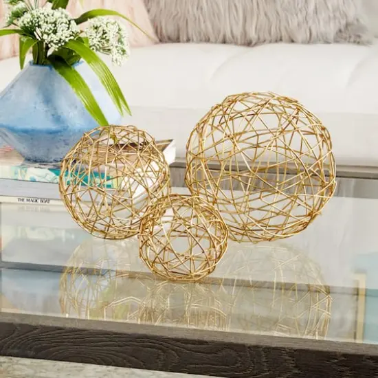 CosmoLiving by Cosmopolitan Gold Metal Contemporary Geometric Sculpture Set {3}