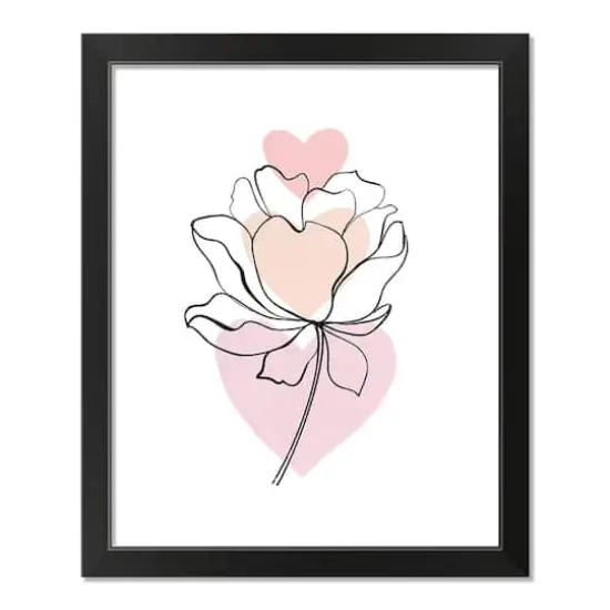 Flower Line Drawing Black Framed Print Under Plexiglass {1}