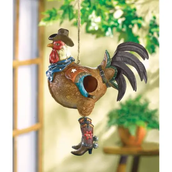 13" Cowboy Rooster Birdhouse {3}