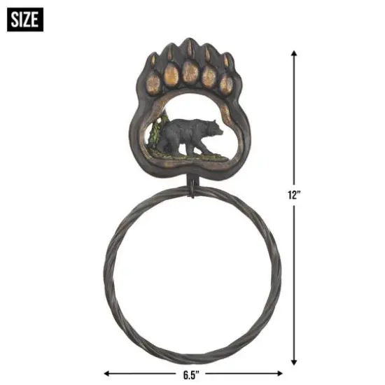 12" Black Bear Paw Towel Ring {5}