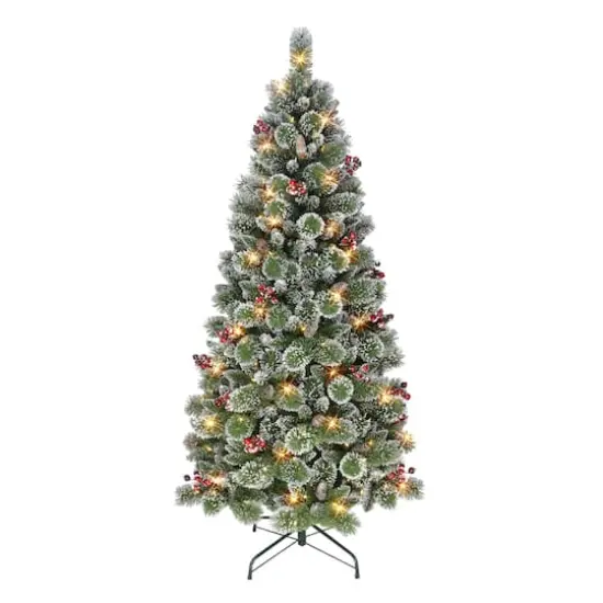 6.5ft. Pre-Lit Snowy Valley Pine Artificial Christmas Tree, Warm White LED Lights {1}