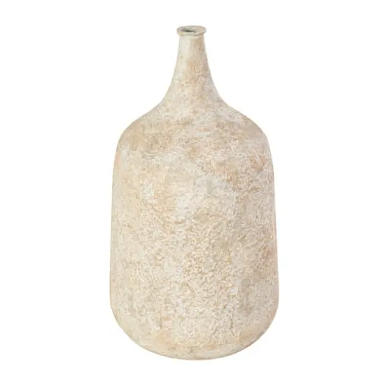 15" Rustic Beige Antique-Style Metal Vase {1}