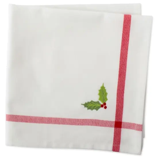 DII&reg; White Embroidered Holly Corner With Border Napkins, 6ct. {5}
