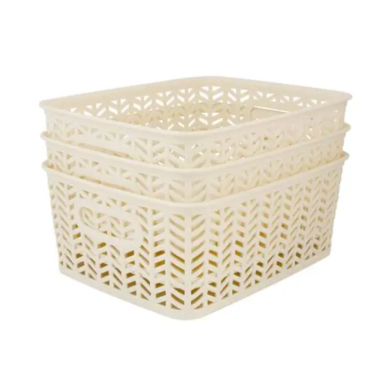 Simplify Small&nbsp;Herringbone Storage Basket, 3ct. Ivory {1}