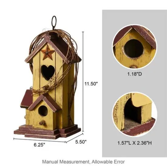 Glitzhome&reg; 11.5" Yellow Washed with Rattan Distressed Wood Cottage Birdhouse {9}