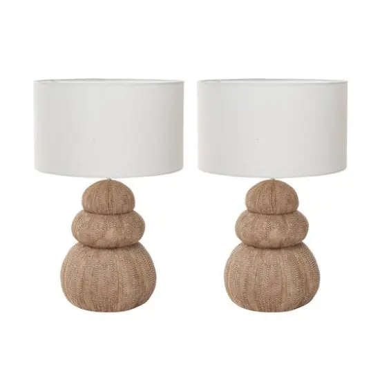 Hello Honey® 18.5" Beige Stacked Sea Urchin Table Lamp with Linen Shade, 2ct. {1}