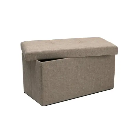 Simplify 30" Faux Linen Double Folding Storage Ottoman Natural {5}