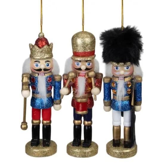 3ct. 5.25" Glittery Nutcracker King Soldier and Drummer Ornaments {1}