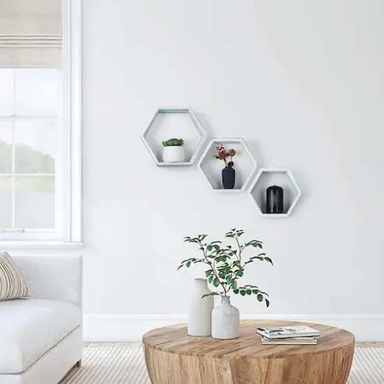 NEX&trade; Light Blue White Rustic Floating Honeycomb Shelf Set {7}