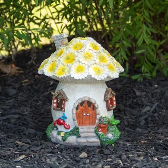 7.25" Solar Lighted Flower House Outdoor Garden Statue {3}