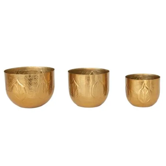Hello Honey&reg; Antique Gold Debossed Metal Planter Set {3}