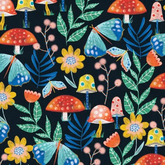 Fabric Editions Navy Mushroom Garden Cotton Fabric {4}