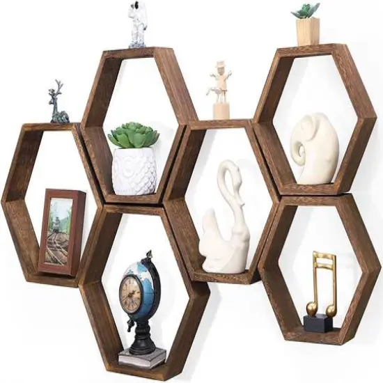 Brown Hexagon Floating Shelves Set {1}