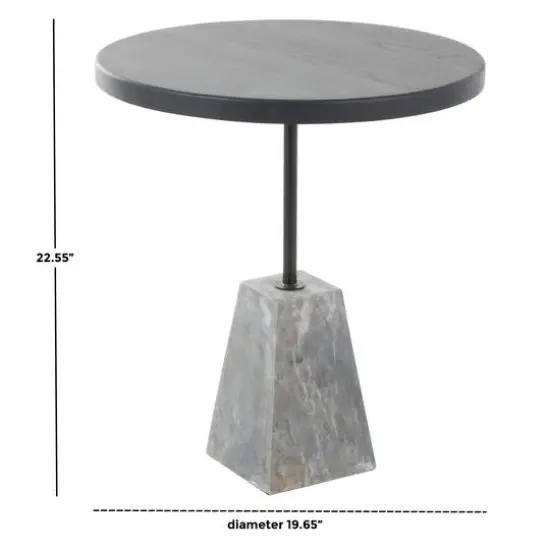 22.5" Black & Gray Wood Accent Table with Marble Pyramid Base {8}