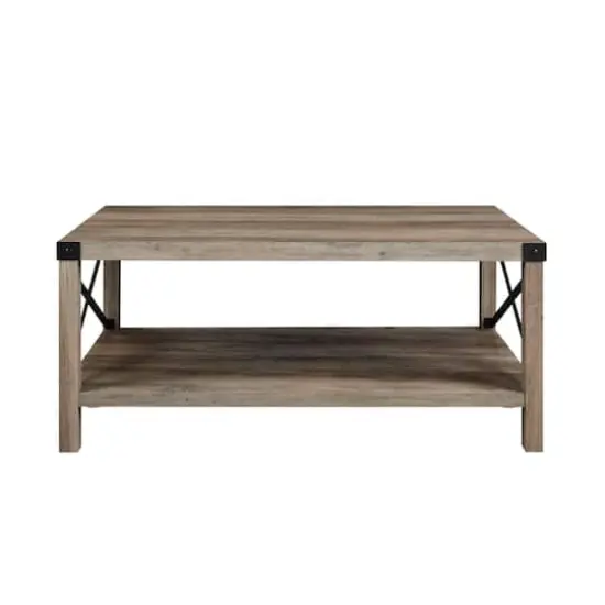 Walker Edison Gray & Black Metal & Rustic Wood Coffee Table {1}