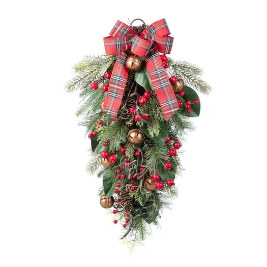 Glitzhome&reg; 28"H Christmas Bell, Pinecone & Berry Bow Teardrop {1}