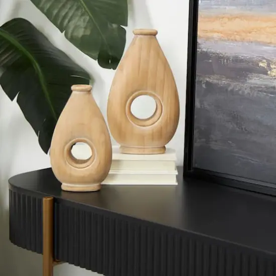 Brown Wood Teardrop Vase with Cutout Center Set {10}
