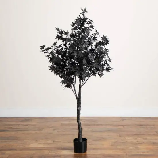 5ft. Pre-Lit Artificial Halloween Black Maple Tree with 240 Orange & Purple LED Lights {10}