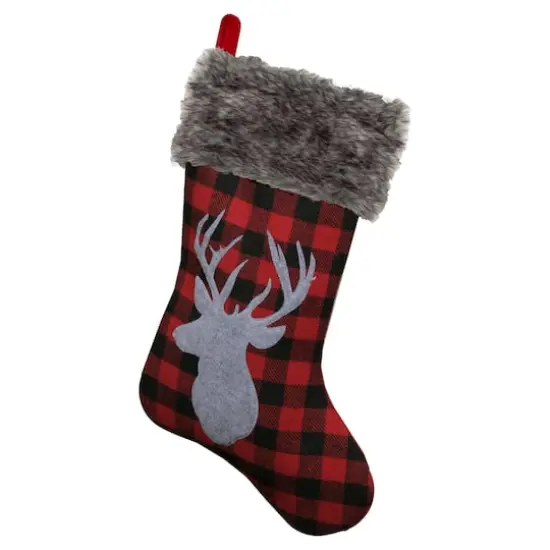 20.5" Alpine Chic Shepherd's Check Reindeer Stocking {3}