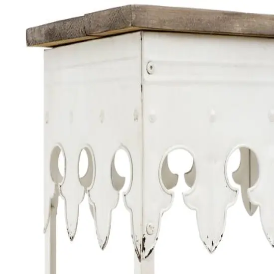 Hello Honey&reg; 36" Rustic Farmhouse Metal Console Table with Solid Wood Top Distressed White {4}