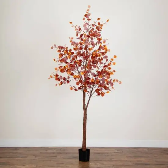 8ft. Pre-Lit Grand Autumn Eucalyptus Artificial Fall Tree with 540 Warm White LED Lights {9}