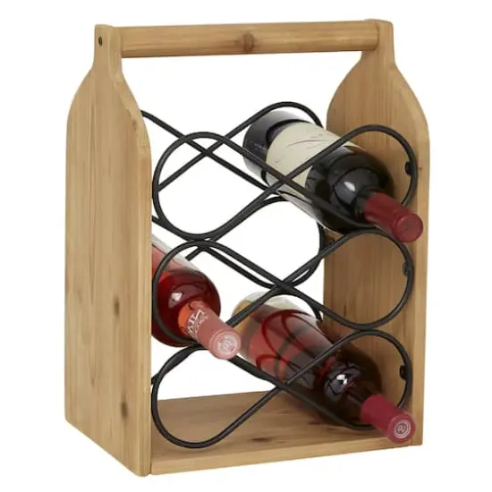 15" Brown Wood Rustic Wine Holder {1}