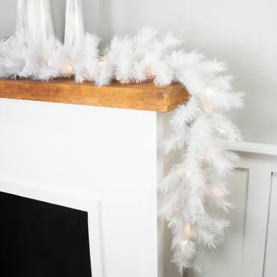 9ft. Warm White LED Artificial Christmas Alaskan Pine Garland {4}