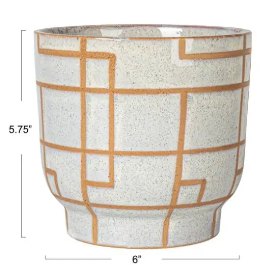 Hello Honey® 6" Cream & Brown Geometric Harmony Stoneware Planter {10}