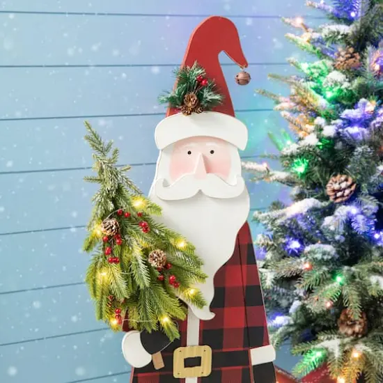 Glitzhome&reg; 36'' Lighted Wooden Santa Porch D&eacute;cor {6}