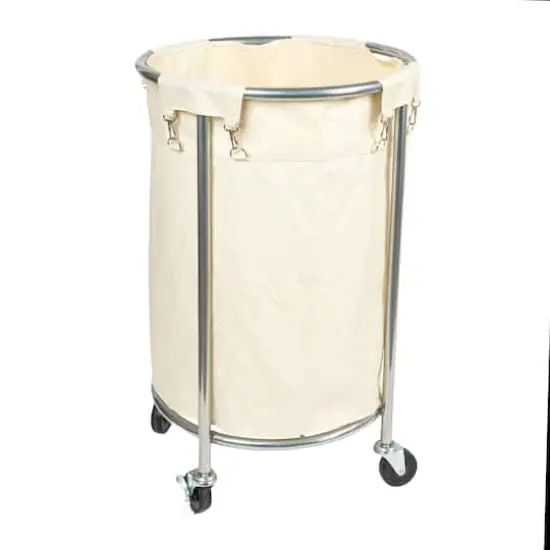 Household Essentials Round Laundry Basket with Wheels White {3}