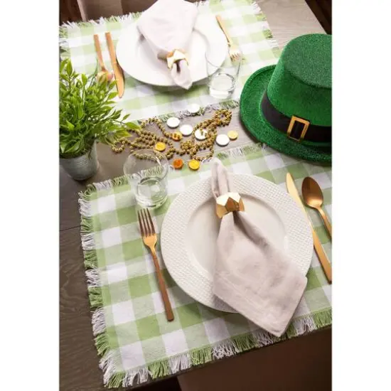 DII&reg; Bright Green Heavyweight Check Fringed Placemat Set, 6ct. {5}