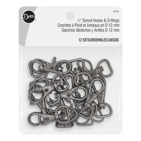 Dritz&reg; Swivel Hooks & D-Rings, 12 Sets Gunmetal {1}