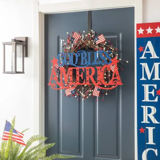 Glitzhome&reg; 24" Patriotic God Bless America Wall D&eacute;cor {5}