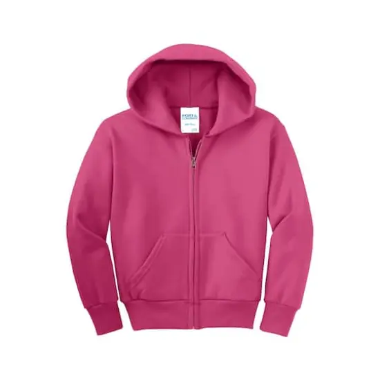 Port & Company&reg; Youth Core Fleece Full-Zip Hooded Sweatshirt Sangria {1}