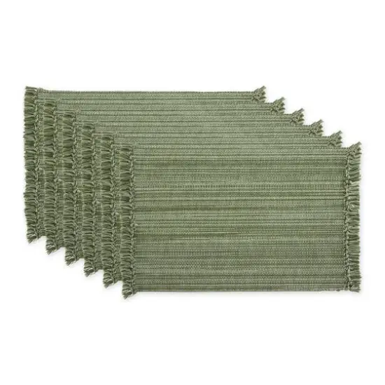 DII® Variegated Fringe Cotton Placemats, 6ct. Olive Green {2}