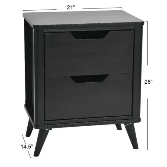 Hello Honey&reg; 26" Yume Mid Century Modern Solid Wood Nightstand with 2 Storage Drawers Black Stain Finish {7}