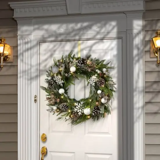 Alpine Collection 30" Warm White LED Decorated Wreath {3}