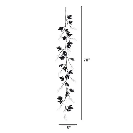 6.5ft. Pre-Lit Artificial Halloween Black Maple Garland with 48 Orange & Purple LED Lights {3}