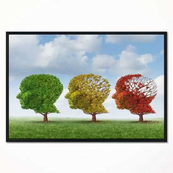 Designart - Brain Aging - Abstract Canvas Art Print in Black Frame {3}