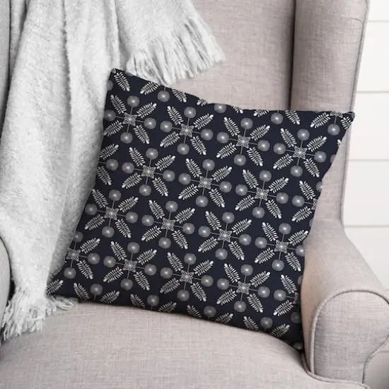 18" Meadow Leaves Indoor/Outdoor Pillow Navy {3}