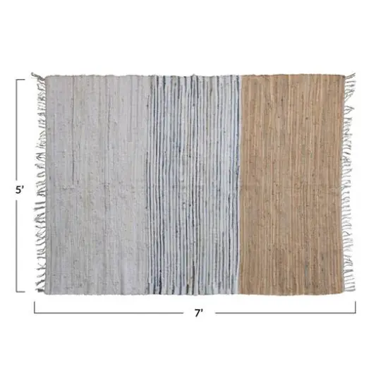 Hello Honey&reg; Gray & Tan Rectangle Chindi Rug with Fringe, 7ft. x 5ft. {5}