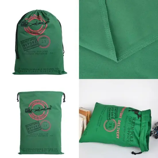 19" x 26" Express Delivery Green Christmas Cotton Drawstring Bag {5}