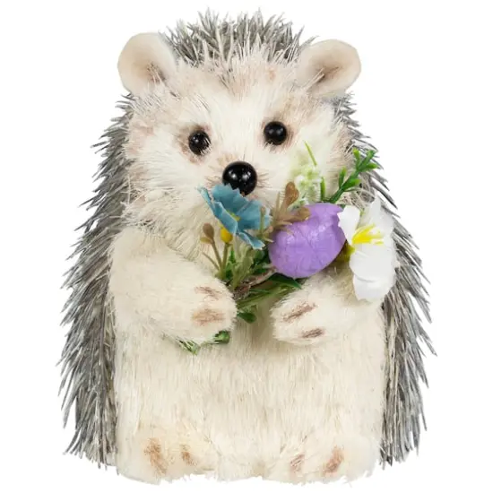5" Cream & Gray Easter Hedgehog Floral Figurine {1}