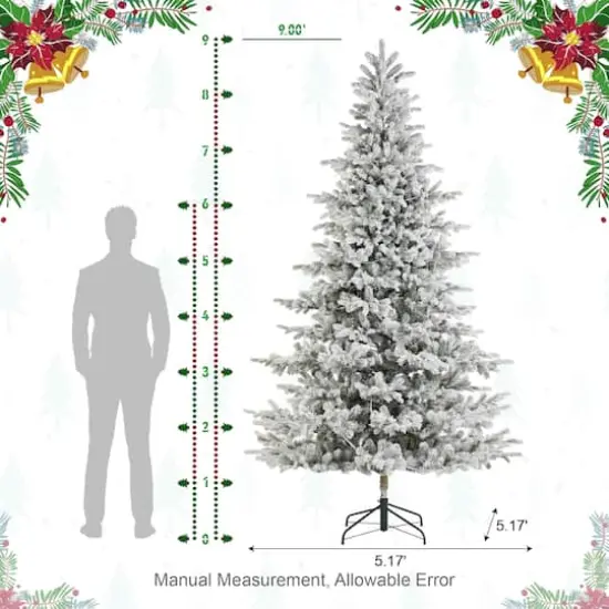 Glitzhome&reg; 9ft Pre-Lit Flocked Full Fir Artificial Christmas Tree, Multicolor LED Lights {9}