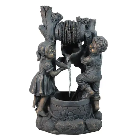 30" Bronze Children at the Well Outdoor Garden Water Fountain {1}