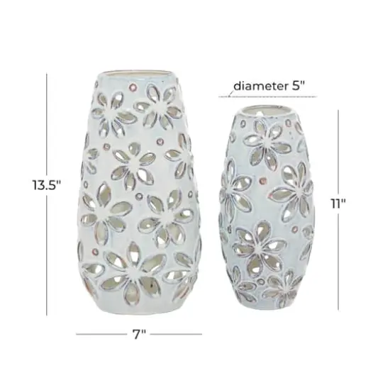 Set of 2 White Ceramic Farmhouse Vase 14", 11" {8}