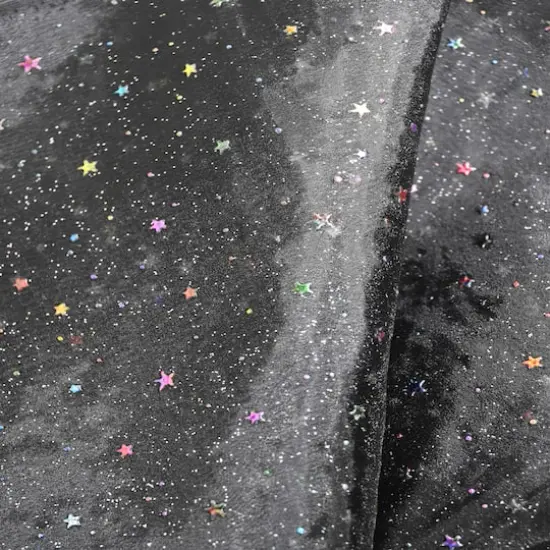 Feldman Black Hologram Star Polyester Fabric {5}